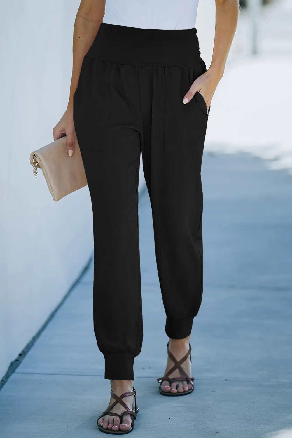Casual Pocketed Elastic Waist Joggers