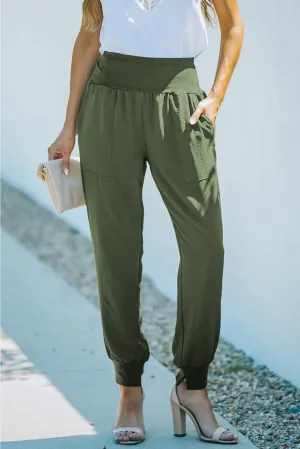 Casual Pocketed Elastic Waist Joggers