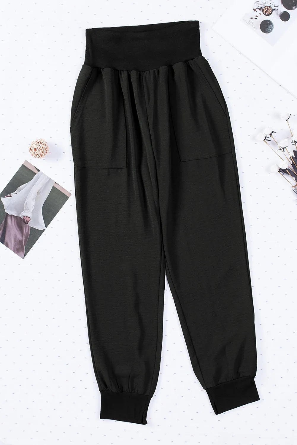 Casual Pocketed Elastic Waist Joggers