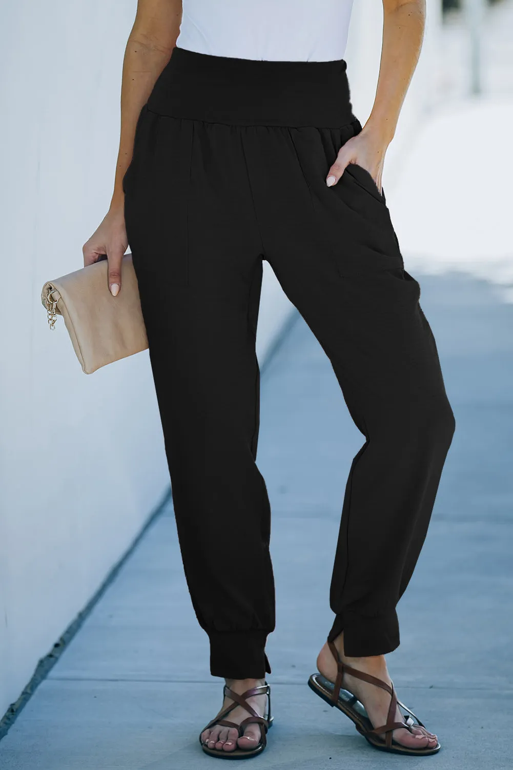 Casual Pocketed Elastic Waist Joggers