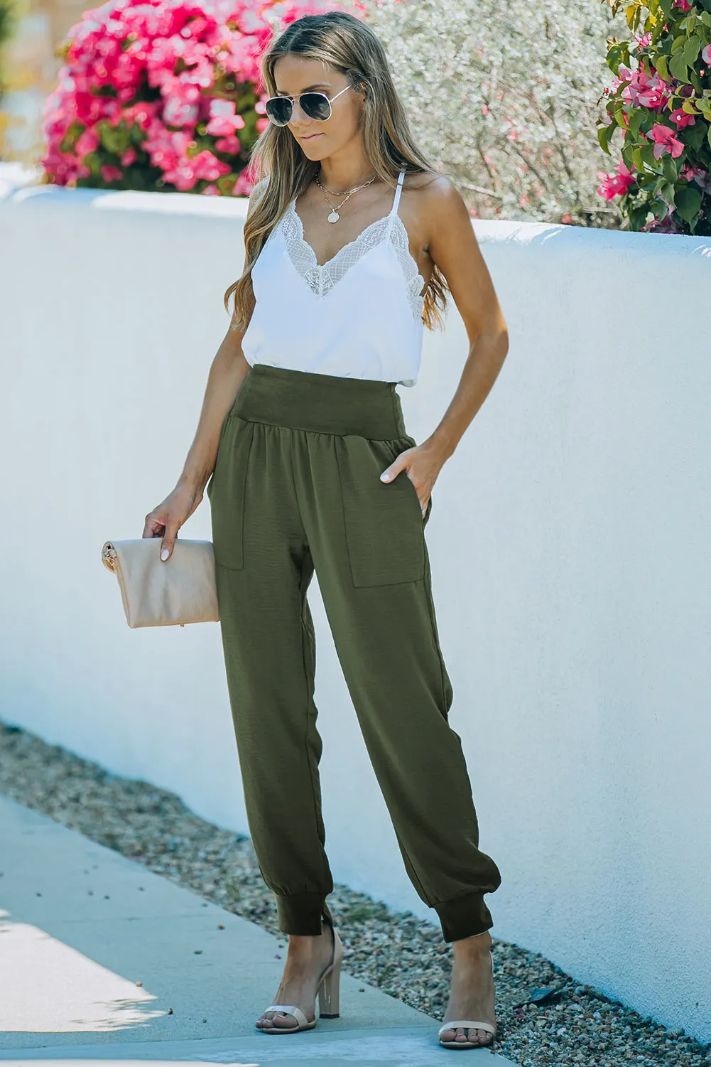 Casual Pocketed Elastic Waist Joggers