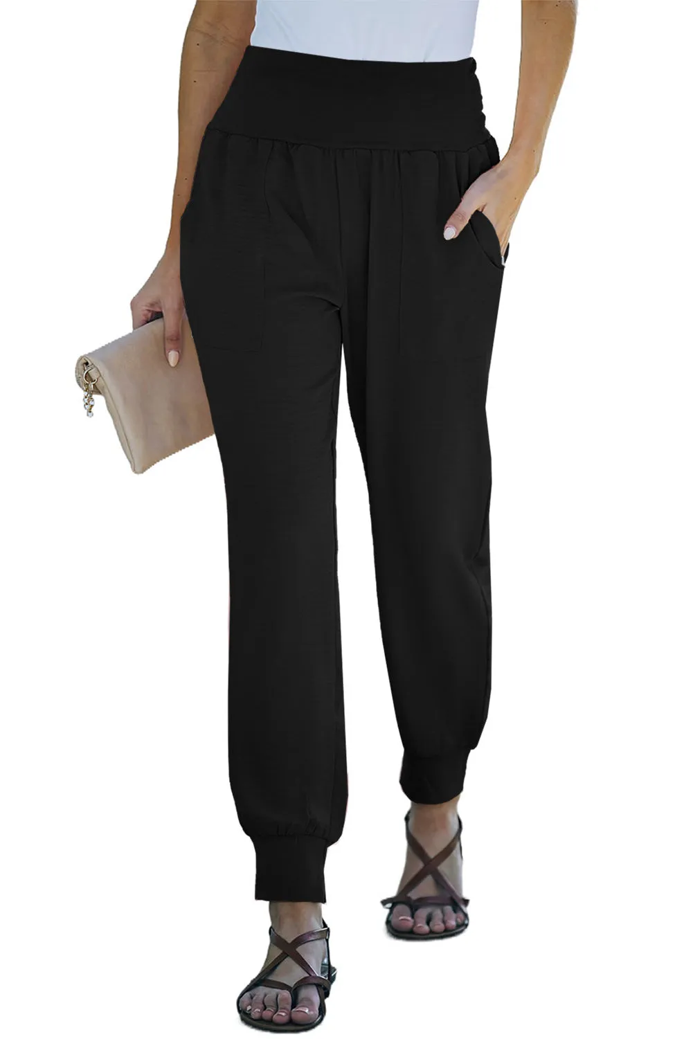 Casual Pocketed Elastic Waist Joggers