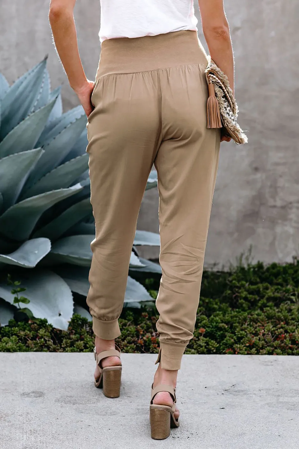 Casual Pocketed Elastic Waist Joggers