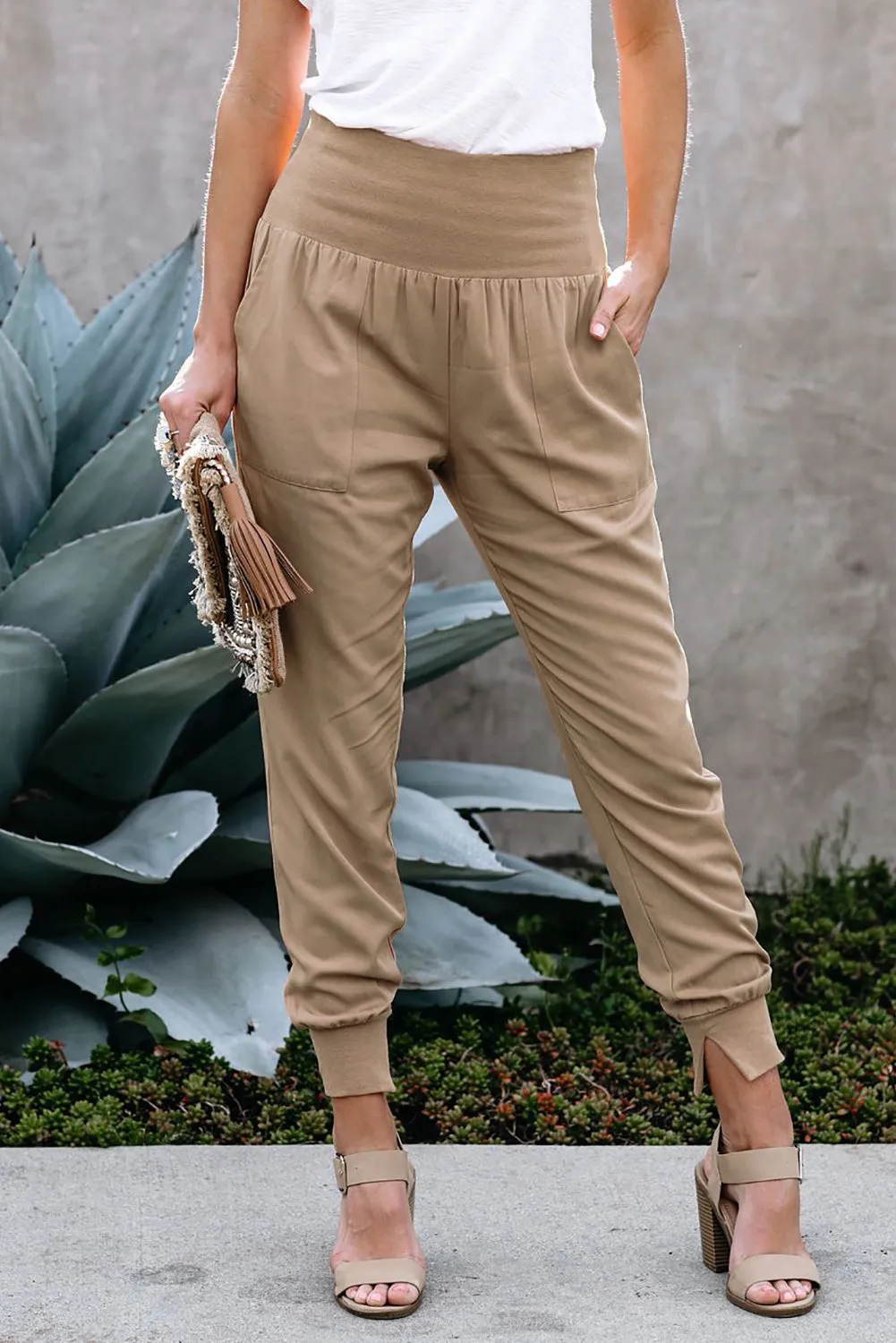 Casual Pocketed Elastic Waist Joggers
