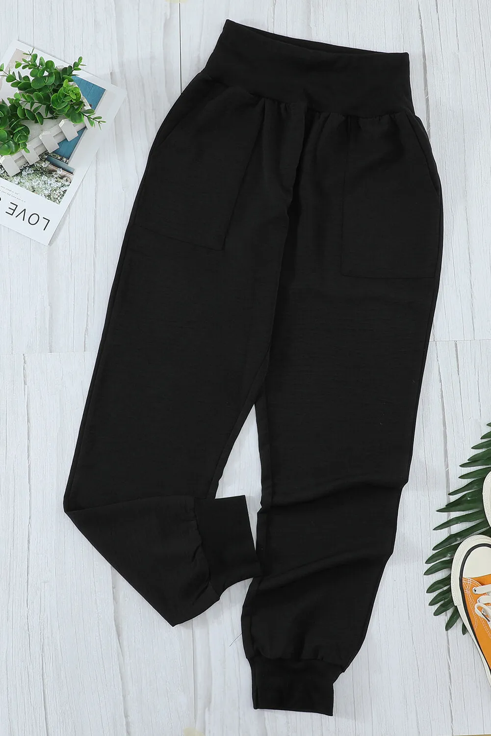 Casual Pocketed Elastic Waist Joggers