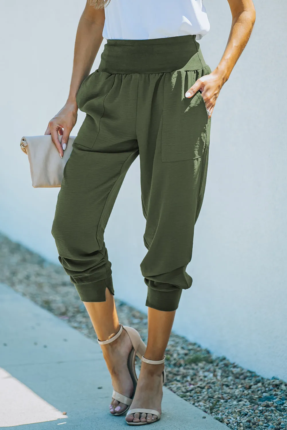 Casual Pocketed Elastic Waist Joggers