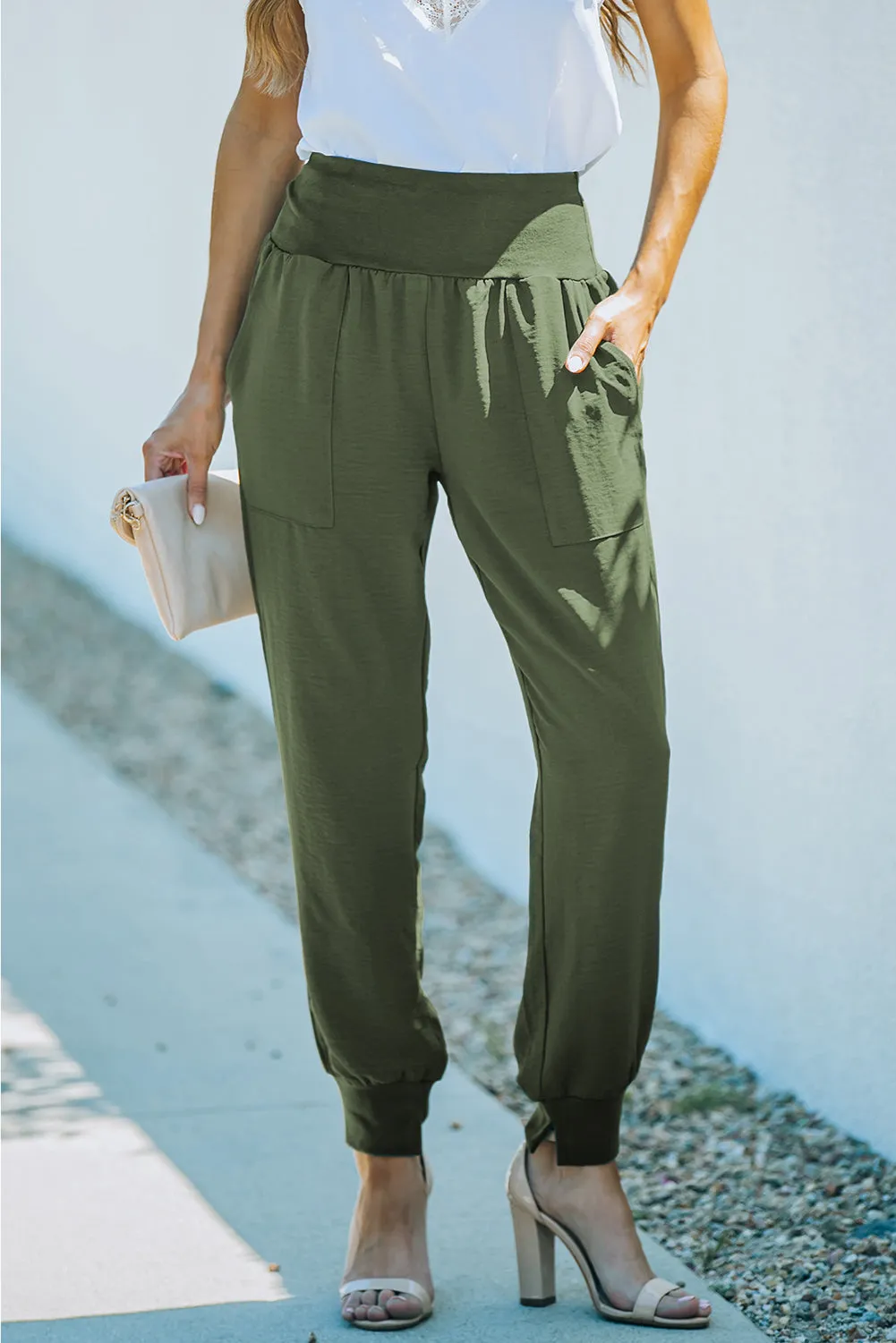 Casual Pocketed Elastic Waist Joggers