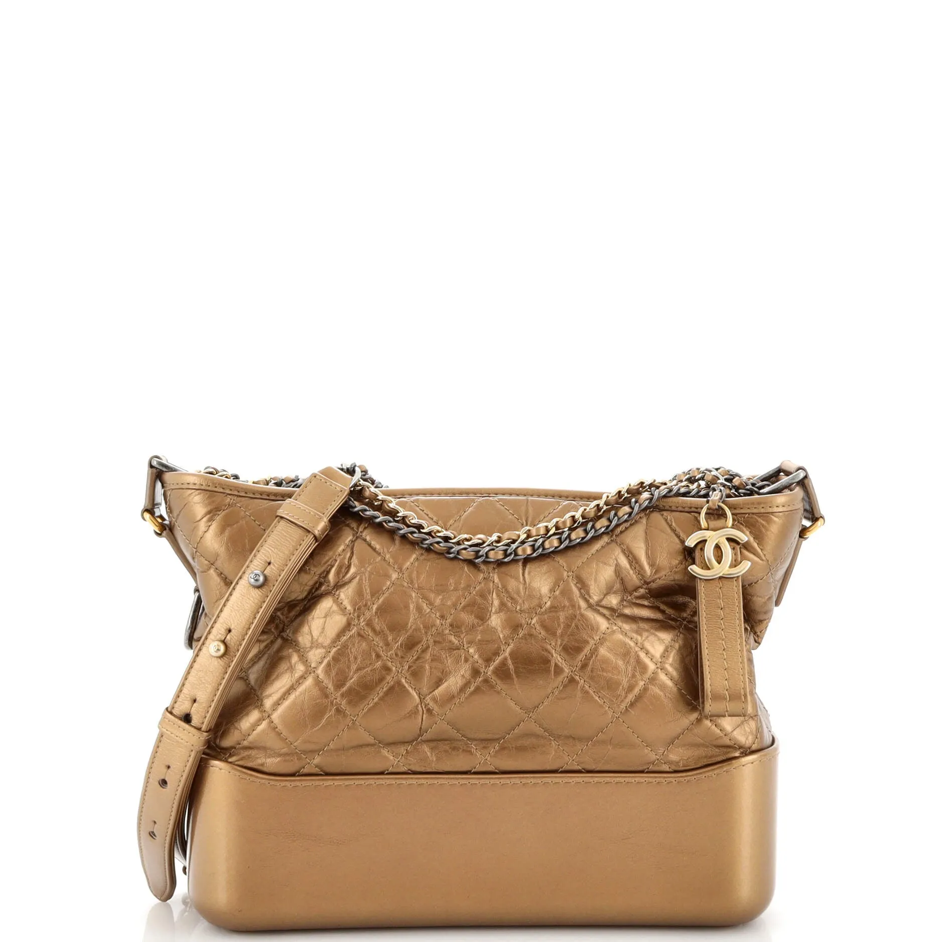 CHANEL Gabrielle Hobo Quilted Metallic Aged Calfskin Medium