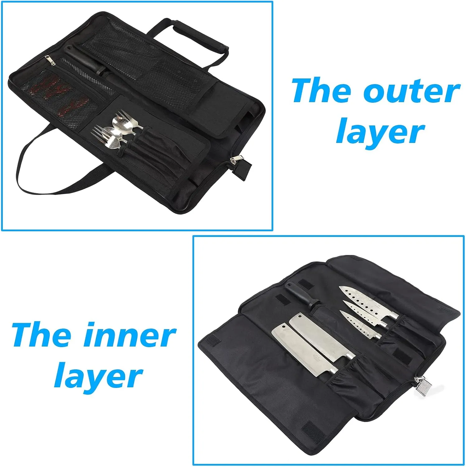 Chef’s Knife Roll Bag, Heavy Duty Oxford Chef Knife Bag, Portable 13 Slots Chef Knife Case, Multi-function Cutlery Knives Pouch Holder Knife Wrap Wallet Tool Roll
