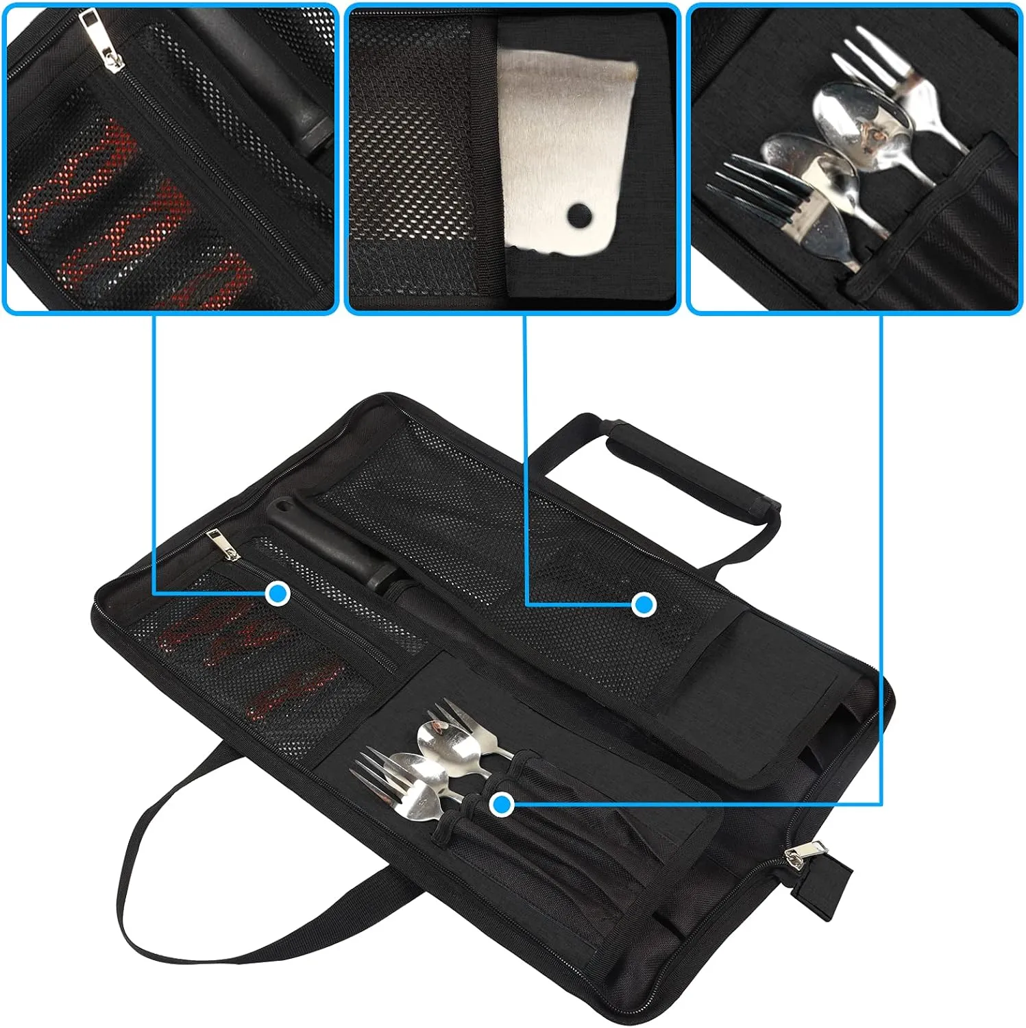 Chef’s Knife Roll Bag, Heavy Duty Oxford Chef Knife Bag, Portable 13 Slots Chef Knife Case, Multi-function Cutlery Knives Pouch Holder Knife Wrap Wallet Tool Roll