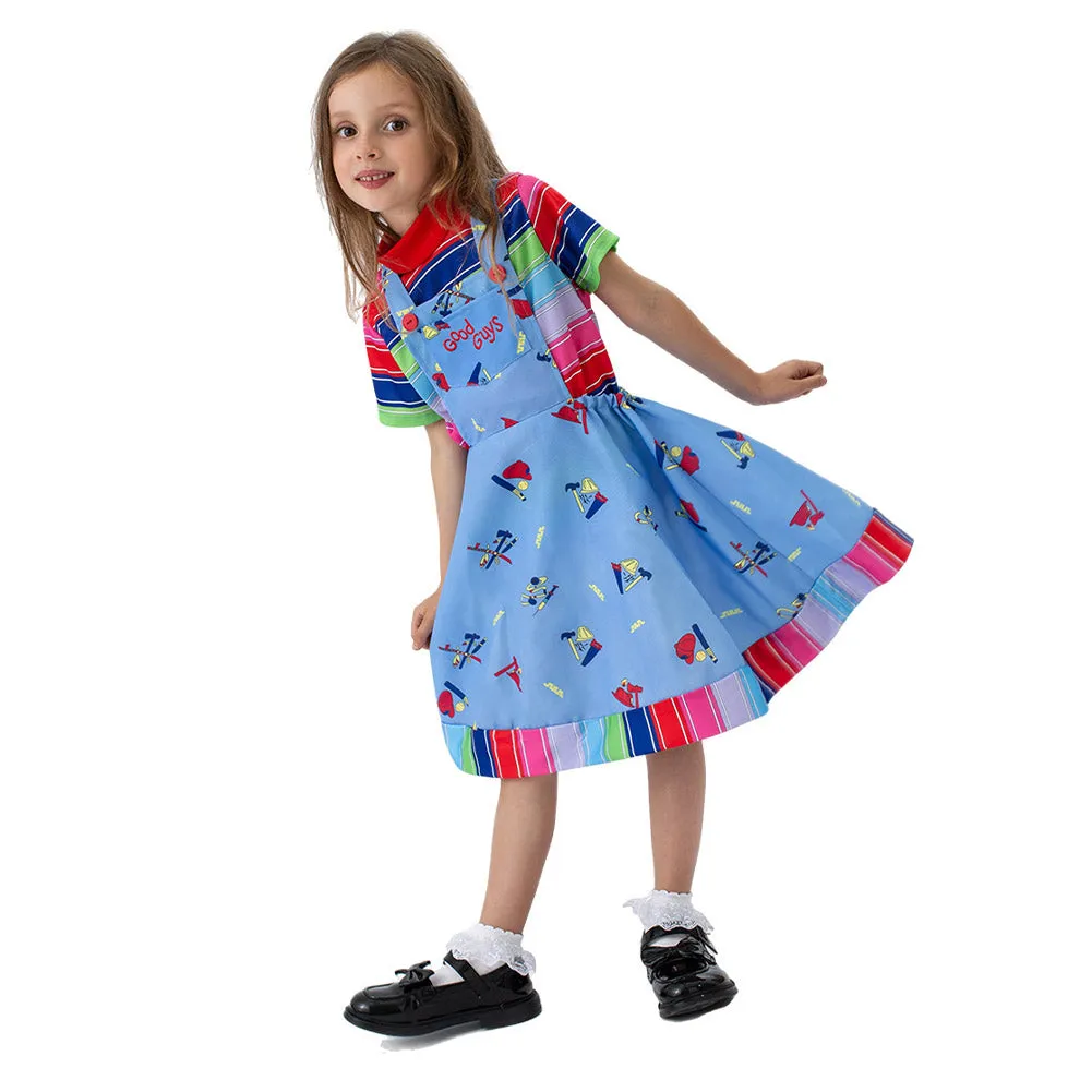 Child's Play Chucky Kids Children Girls Blue Dress Cosplay Costume Outfits