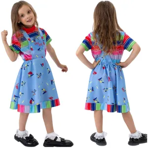 Child's Play Chucky Kids Children Girls Blue Dress Cosplay Costume Outfits