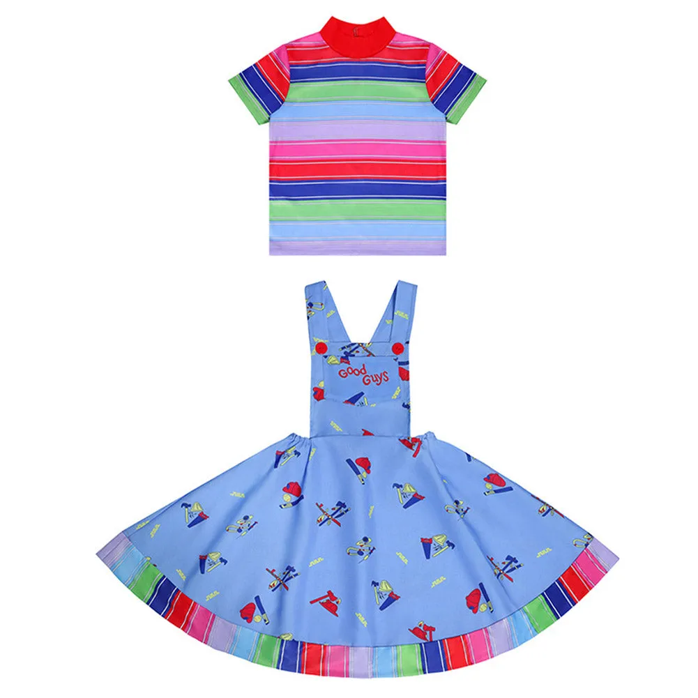 Child's Play Chucky Kids Children Girls Blue Dress Cosplay Costume Outfits