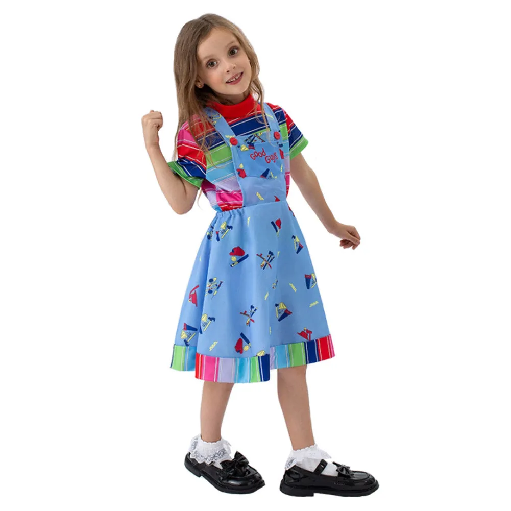 Child's Play Chucky Kids Children Girls Blue Dress Cosplay Costume Outfits
