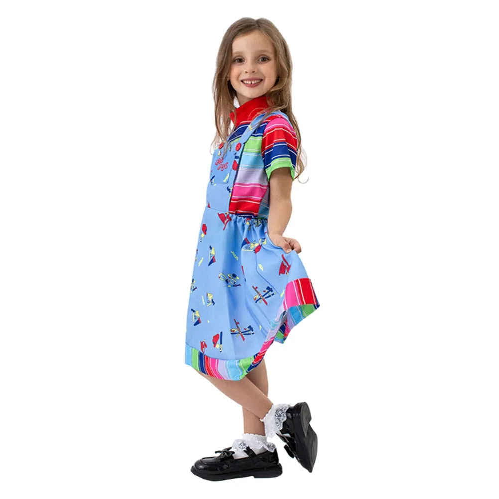 Child's Play Chucky Kids Children Girls Blue Dress Cosplay Costume Outfits