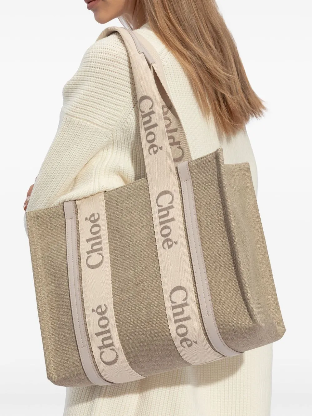 Chloè Woody Medium Canvas And Leather Tote Bag