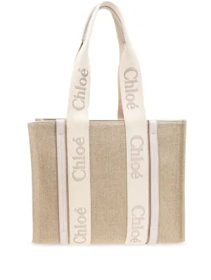 Chloè Woody Medium Canvas And Leather Tote Bag