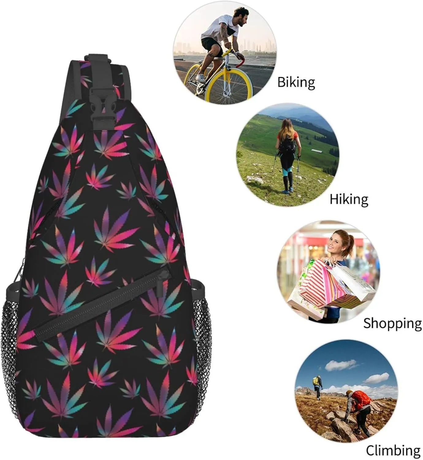 Colourful Marijuana Leaf Chest Bags Crossbody Sling Bag Shoulder Bag Travel Hiking Daypack For Men Women