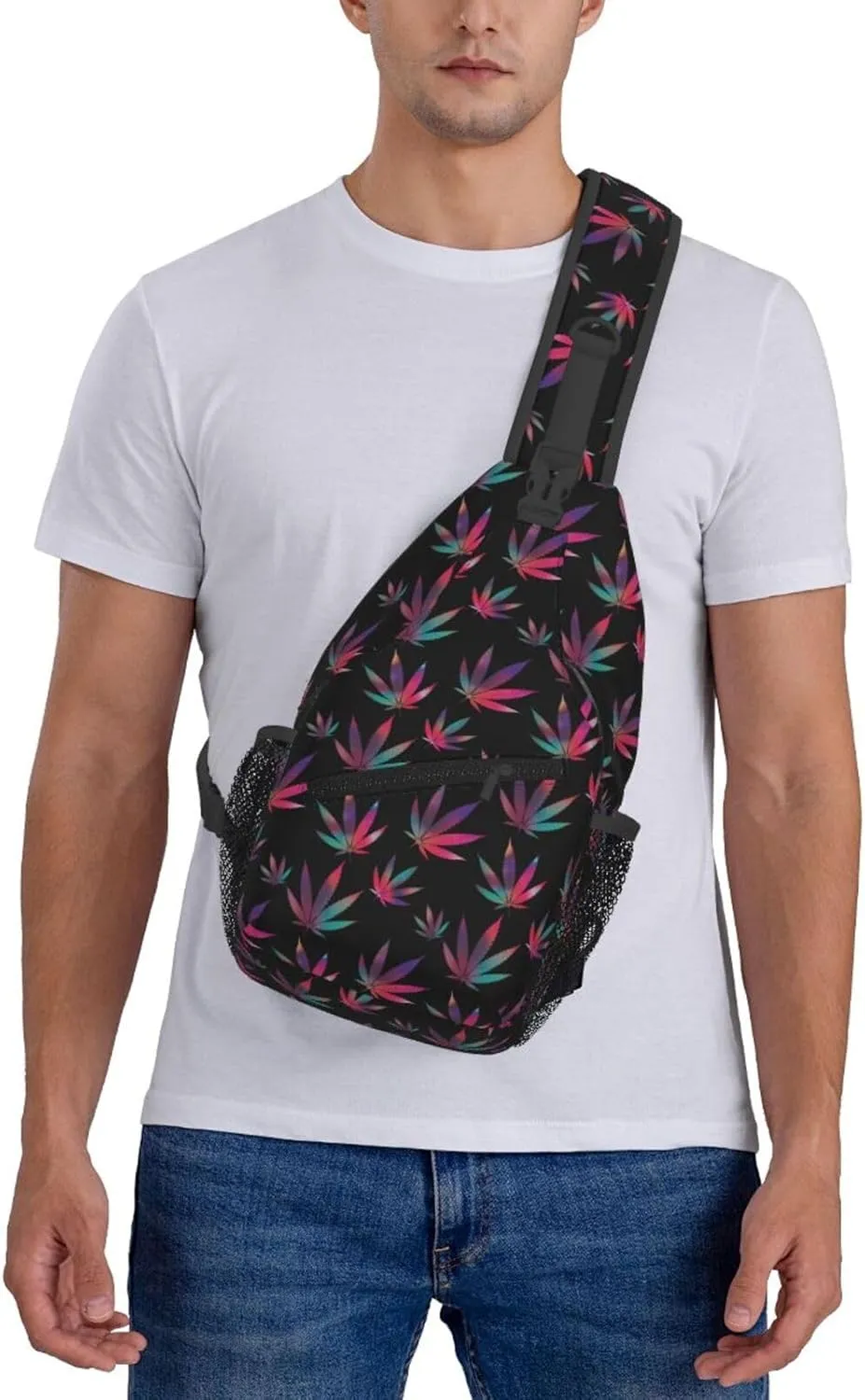 Colourful Marijuana Leaf Chest Bags Crossbody Sling Bag Shoulder Bag Travel Hiking Daypack For Men Women