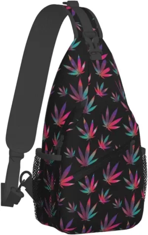 Colourful Marijuana Leaf Chest Bags Crossbody Sling Bag Shoulder Bag Travel Hiking Daypack For Men Women