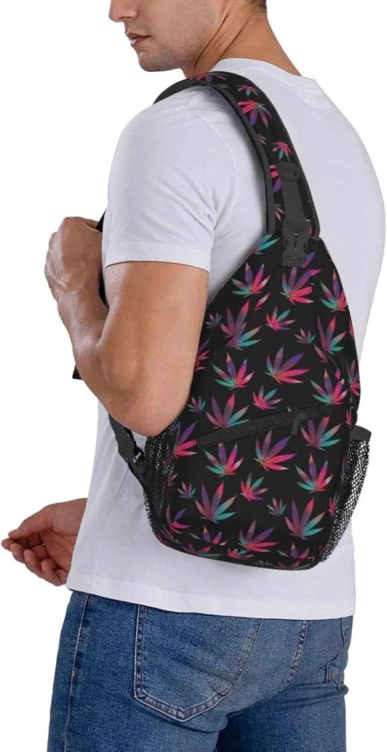 Colourful Marijuana Leaf Chest Bags Crossbody Sling Bag Shoulder Bag Travel Hiking Daypack For Men Women