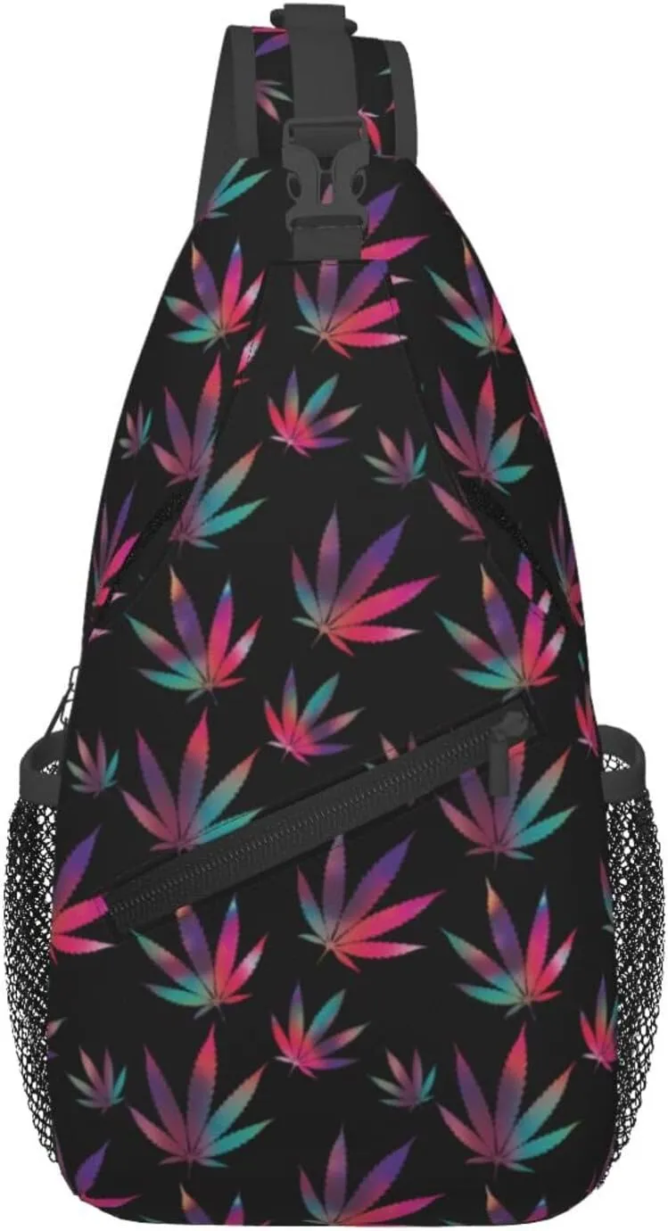 Colourful Marijuana Leaf Chest Bags Crossbody Sling Bag Shoulder Bag Travel Hiking Daypack For Men Women