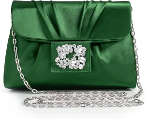 Coucoland Clutch Purses for Women - Satin Evening Bag Pleated Crossbody Bags Rhinestone Embellished Handbag for Wedding Party