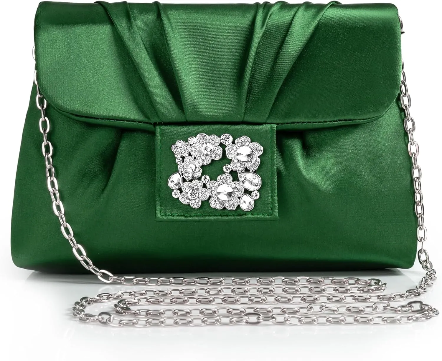 Coucoland Clutch Purses for Women - Satin Evening Bag Pleated Crossbody Bags Rhinestone Embellished Handbag for Wedding Party