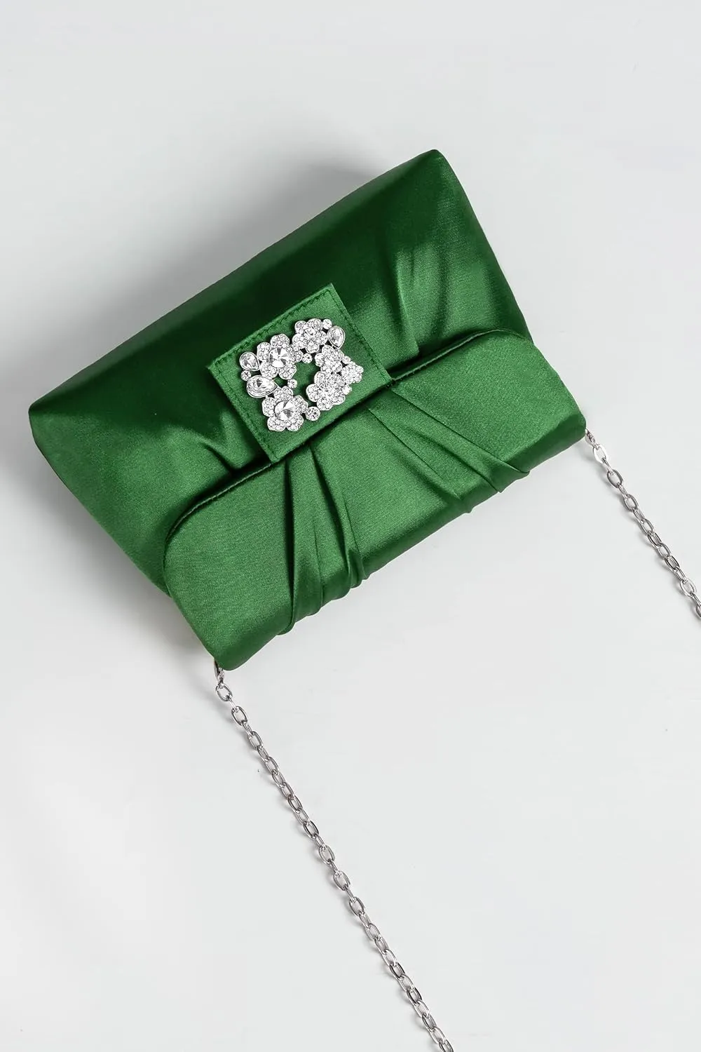 Coucoland Clutch Purses for Women - Satin Evening Bag Pleated Crossbody Bags Rhinestone Embellished Handbag for Wedding Party