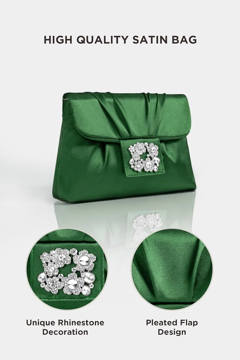 Coucoland Clutch Purses for Women - Satin Evening Bag Pleated Crossbody Bags Rhinestone Embellished Handbag for Wedding Party