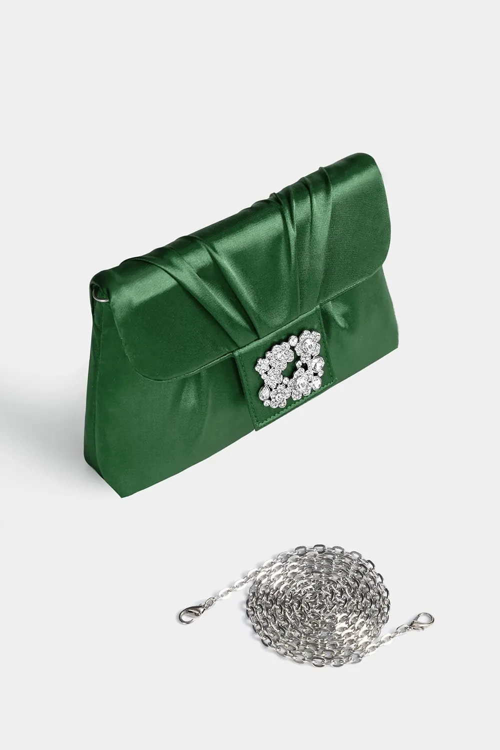 Coucoland Clutch Purses for Women - Satin Evening Bag Pleated Crossbody Bags Rhinestone Embellished Handbag for Wedding Party