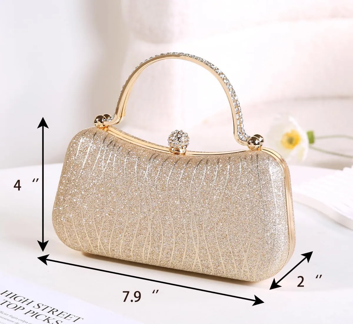 Covelin Evening Bag Sparkling Frosted Purses for Women Lady Shiny Party Elegant Handbag Wedding Bag with Chain