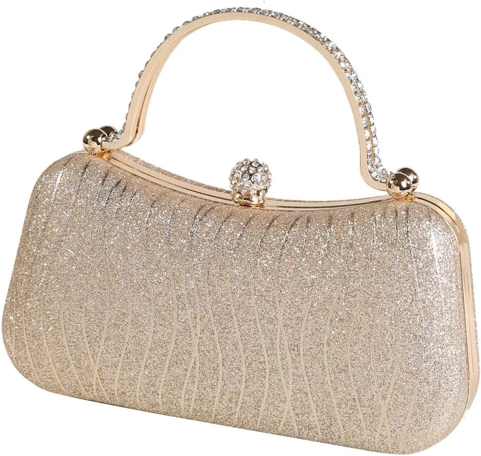 Covelin Evening Bag Sparkling Frosted Purses for Women Lady Shiny Party Elegant Handbag Wedding Bag with Chain