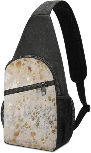 Cowhide Print Metallic Chest Bag with Mesh Pockets on Both Sides And Main Bag Design