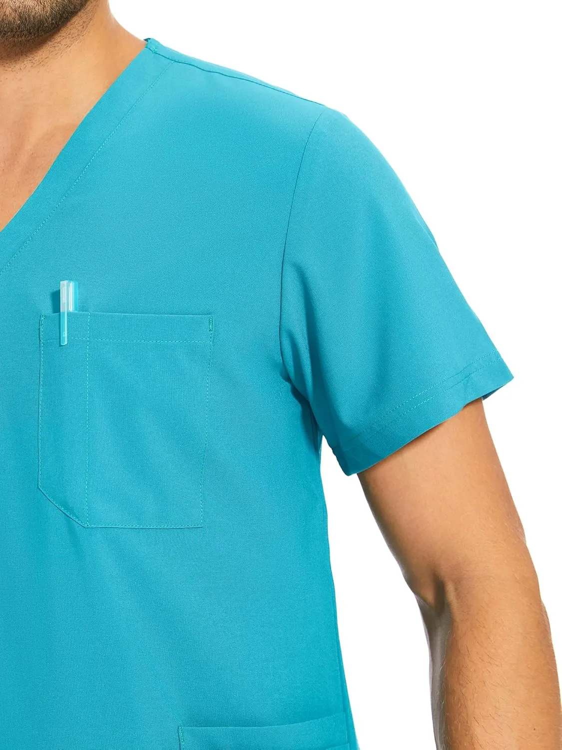 COZYFIT Men Scrubs Set — Stretch V-Neck Scrub Top & Jogger Pant with 8 Pockets, Yoga Waistband, Anti-Wrinkle Scrubs for Men