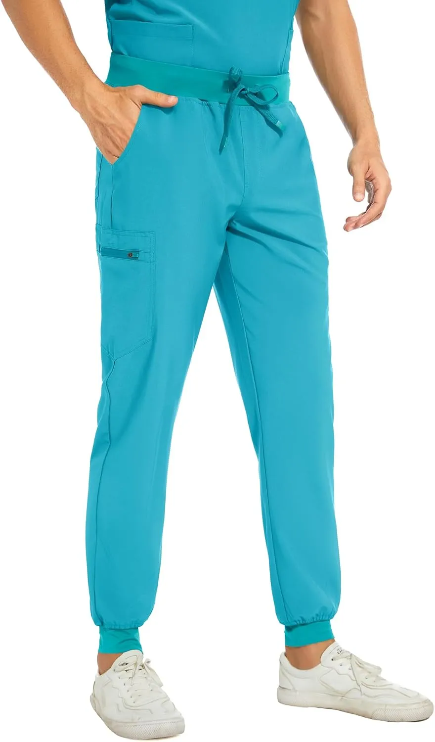 COZYFIT Men Scrubs Set — Stretch V-Neck Scrub Top & Jogger Pant with 8 Pockets, Yoga Waistband, Anti-Wrinkle Scrubs for Men