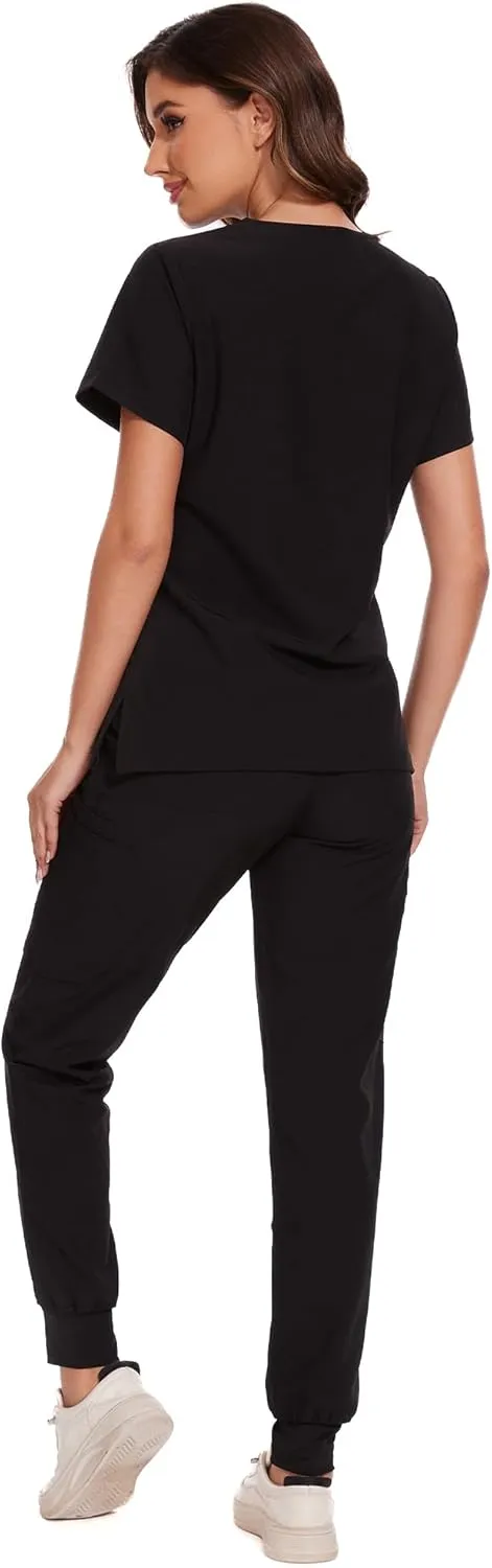 COZYFIT Scrubs for Women - V-Neck Top & Cargo Pants Scrubs Set with 10 Pockets