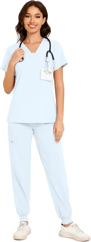 COZYFIT Scrubs for Women - V-Neck Top & Cargo Pants Scrubs Set with 10 Pockets