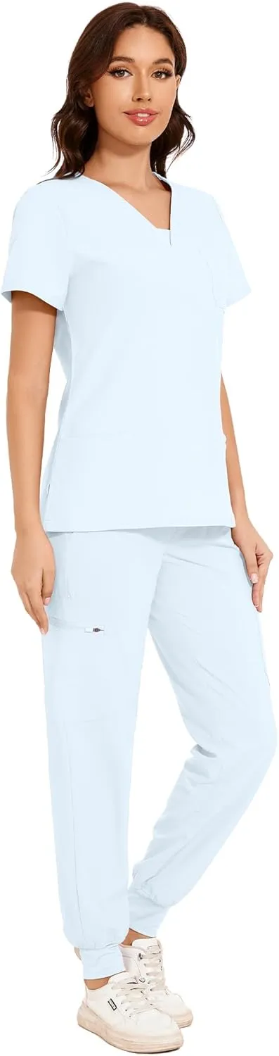 COZYFIT Scrubs for Women - V-Neck Top & Cargo Pants Scrubs Set with 10 Pockets