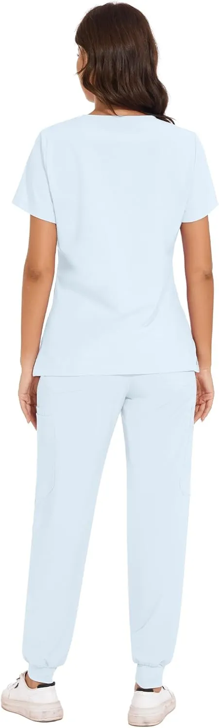 COZYFIT Scrubs for Women - V-Neck Top & Cargo Pants Scrubs Set with 10 Pockets