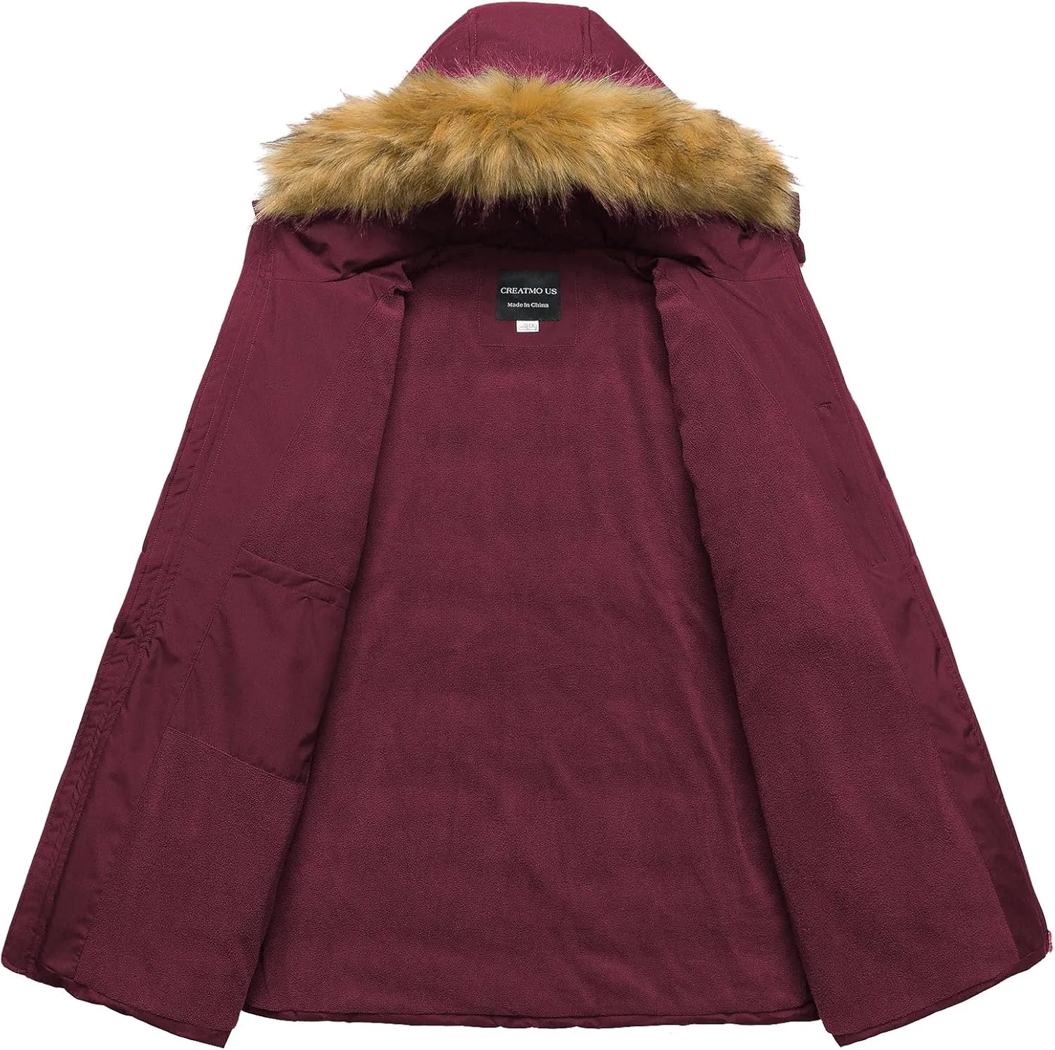 CREATMO US Women's Plus Size Winter Coats Long Puffer Jacket Fleece Lined Parka Removable Fur Hood Available in 1X To 5X