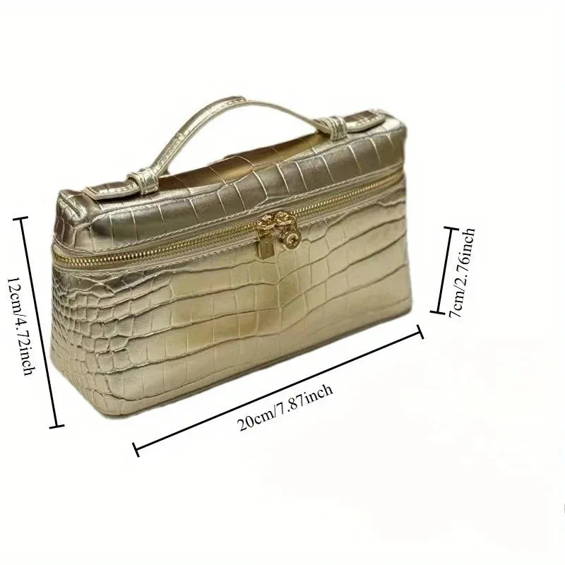 Crocodile Cowhide Leather Lunch Box Bag – Small Square Crossbody Shoulder Bag with Lock | Fashionable Women's Purse