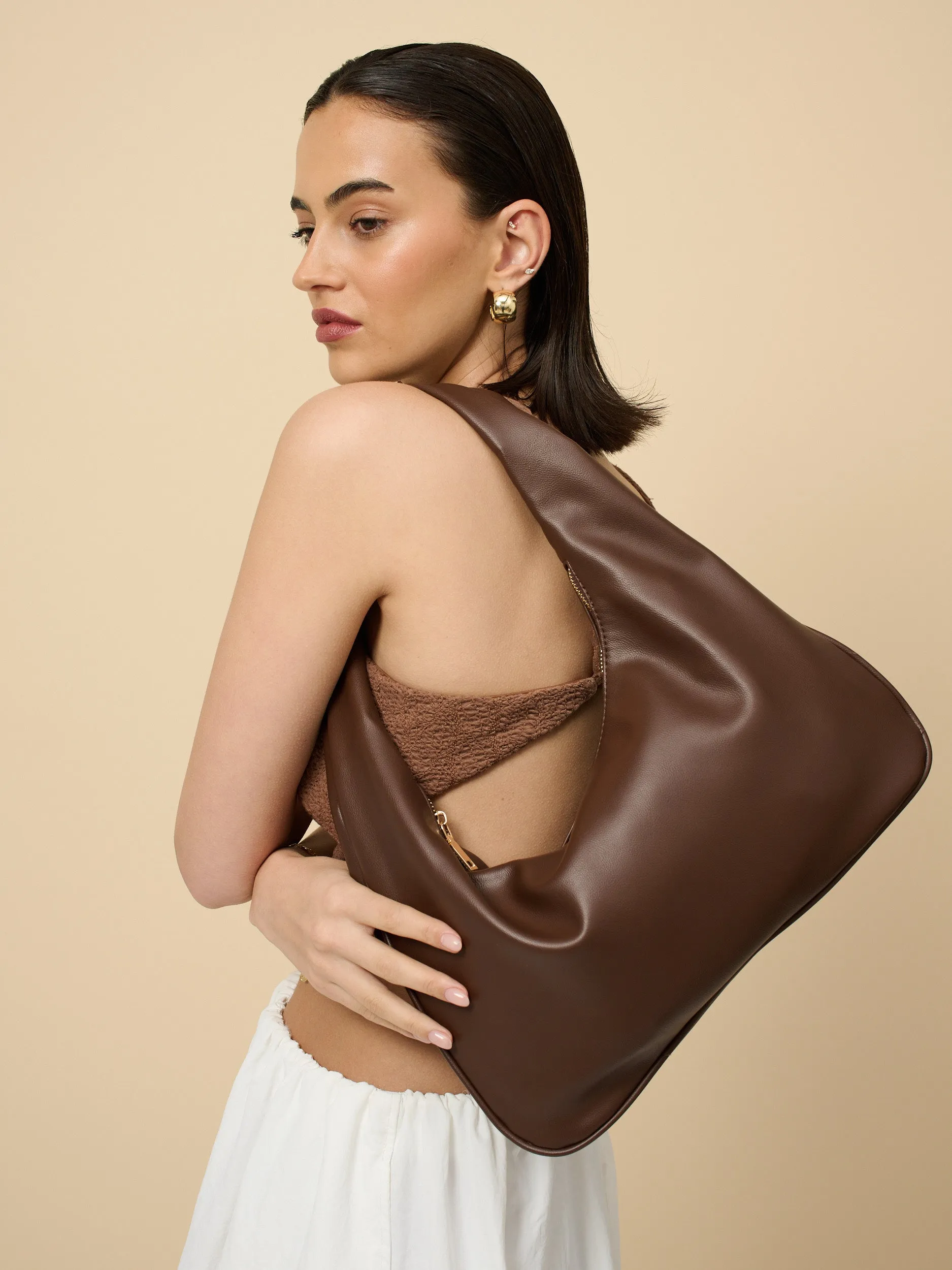 Cromwell Shoulder Hobo Bag in Brown