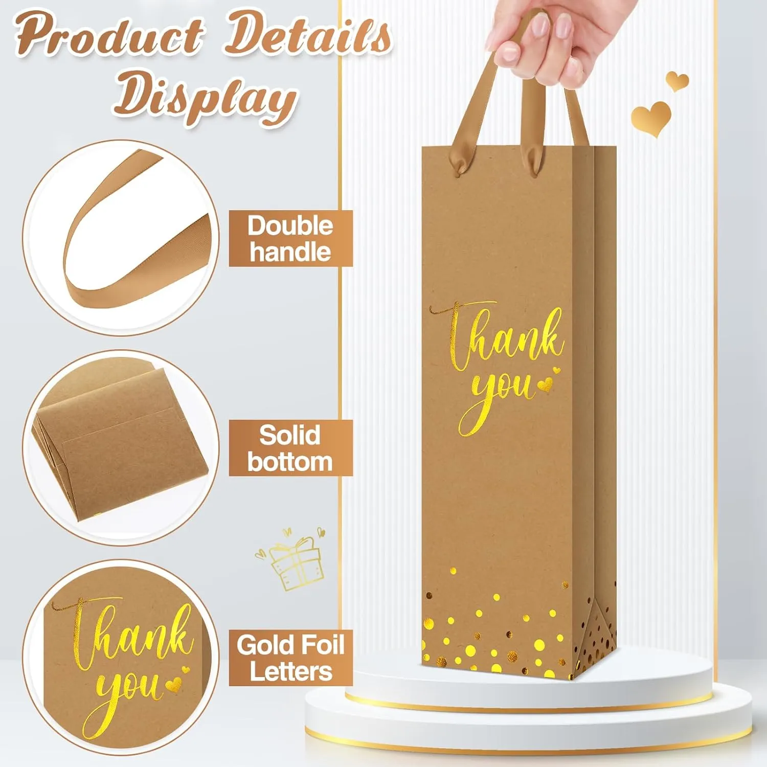 Ctosree 30 Pcs Wine Gift Bag for Bottle Wedding Thank You Favor Bag Metallic Gold Foil Print Kraft Wine Paper Bag with Rope Handle for Birthday Bridal Baby Shower Housewarming Party(Brown)