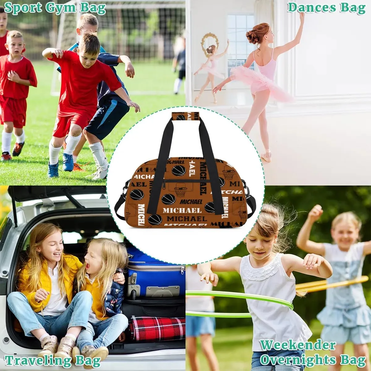 Custom Basketball Gym Duffel Bag for Women Men, Personalized Name Sport Bag Overnight Bags Customized Travel Weekender Bag, Brown