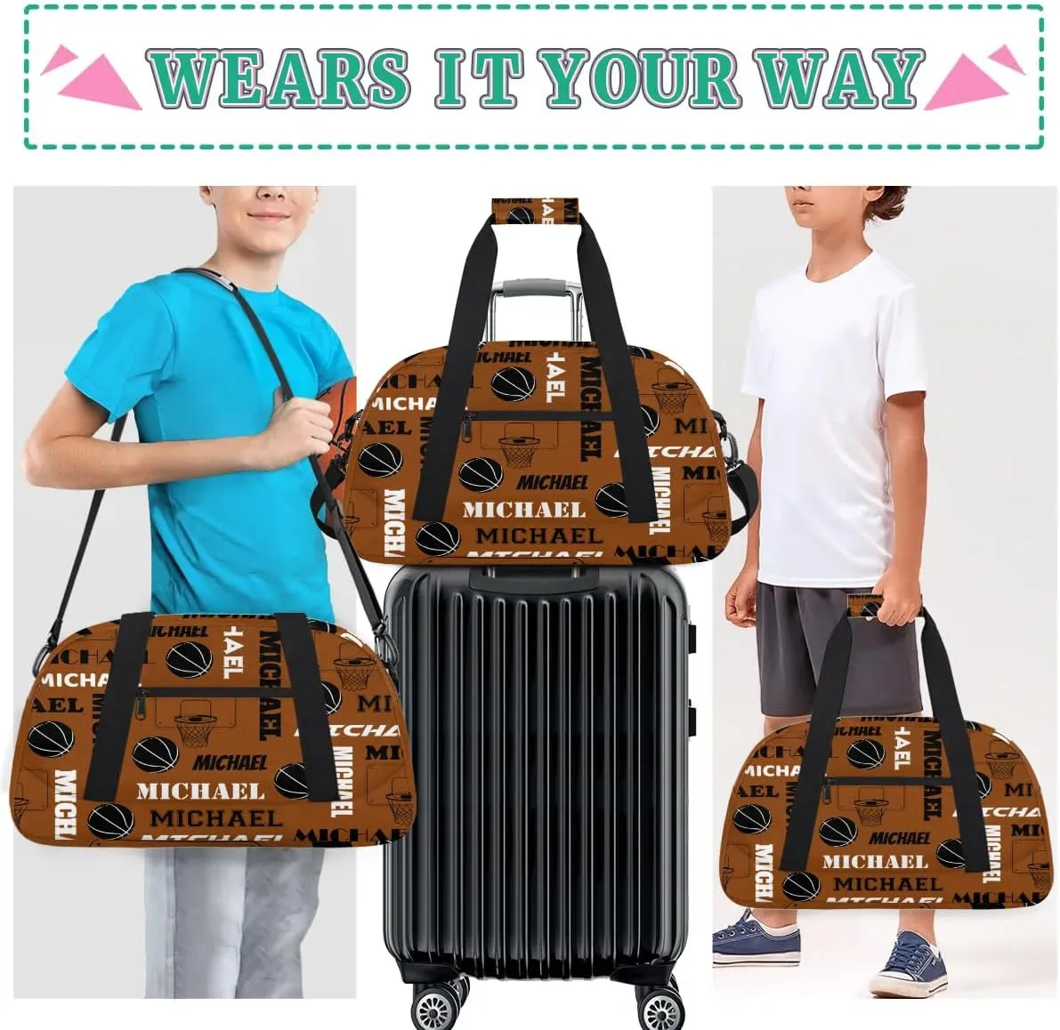Custom Basketball Gym Duffel Bag for Women Men, Personalized Name Sport Bag Overnight Bags Customized Travel Weekender Bag, Brown