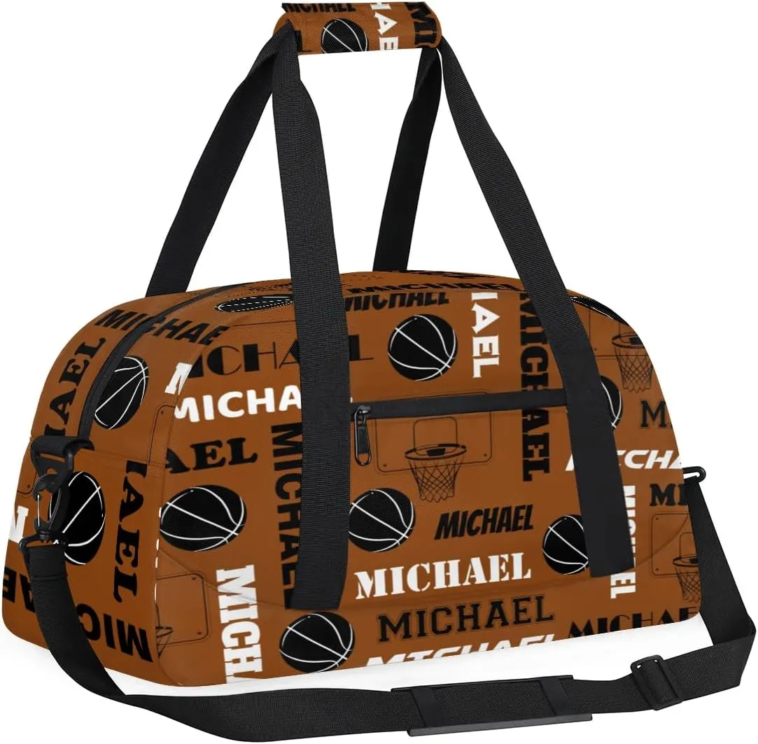 Custom Basketball Gym Duffel Bag for Women Men, Personalized Name Sport Bag Overnight Bags Customized Travel Weekender Bag, Brown