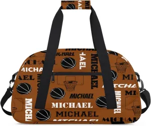 Custom Basketball Gym Duffel Bag for Women Men, Personalized Name Sport Bag Overnight Bags Customized Travel Weekender Bag, Brown