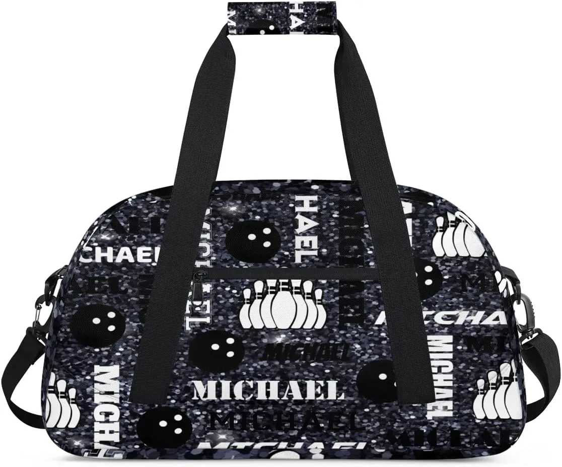 Custom Bowling Gym Bag Duffel Bag with Name, Personalized Sport Bag Overnight Bags Customized Travel Weekender Bag for Women Men, Dark Glitter