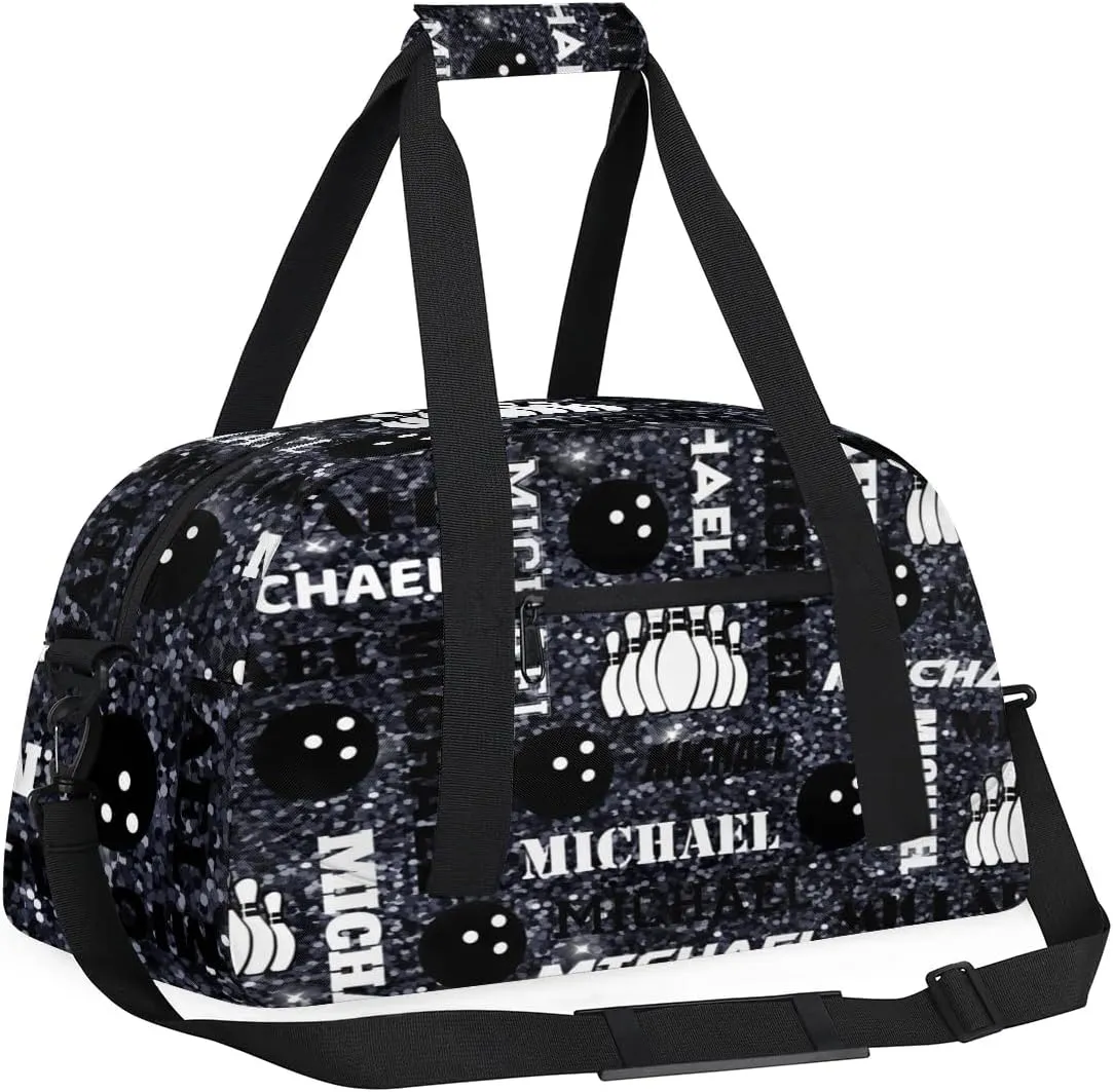 Custom Bowling Gym Bag Duffel Bag with Name, Personalized Sport Bag Overnight Bags Customized Travel Weekender Bag for Women Men, Dark Glitter